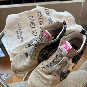 Golden Goose Mid Star Sneakers, Blue Sequins, Size 40 (10)